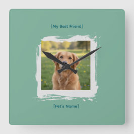 Custom Pet Photo Brushstroke Wall Clock Quadratische Wanduhr