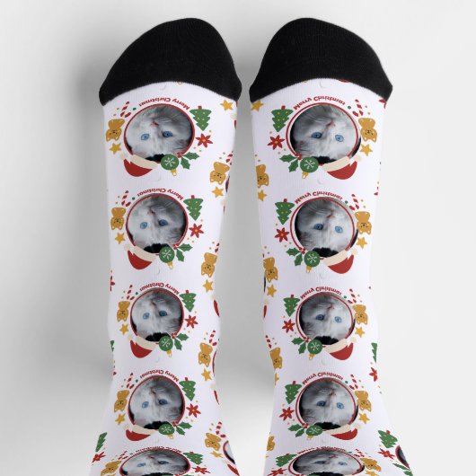 Custom Pet Photo Christmas Pattern Fun Socks Socken (Oben)