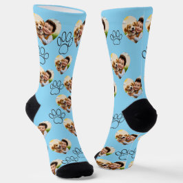 Custom Pet Photo & Paw Prints Black Socks Socken
