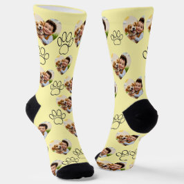Custom Pet Photo & Paw Prints Black Socks Socken