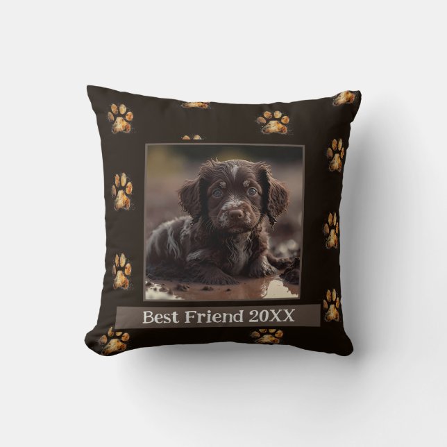 Custom Pet Pillow - Hund Foto - Muddy Paw Prints Kissen (Vorderseite)