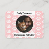 Custom Pet Sitter Business Card – Pink Paw Print  Visitenkarte (Vorderseite)