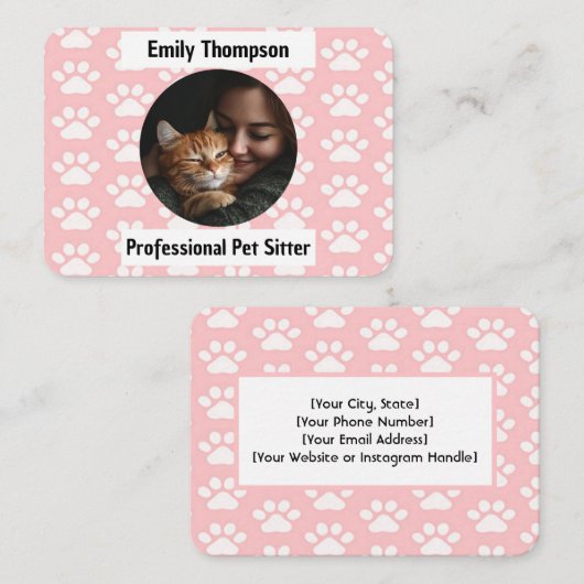 Custom Pet Sitter Business Card – Pink Paw Print  Visitenkarte (Vorne/Hinten)