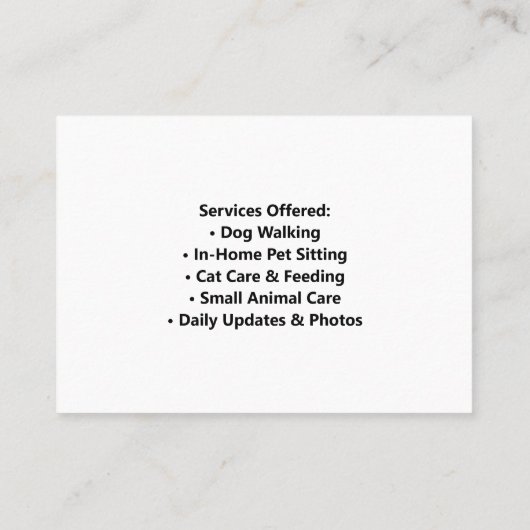 Custom Pet Sitter Business Card with Cute Cartoon Visitenkarte (Rückseite)