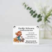 Custom Pet Sitter Business Card with Cute Cartoon Visitenkarte (Stehend Vorderseite)