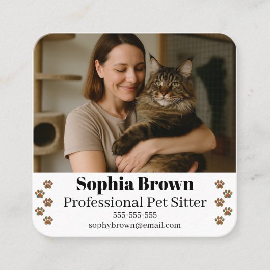 Custom Pet Sitter Business Card with Photo Quadratische Visitenkarte (Vorderseite)