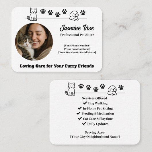 Custom Pet Sitter Business Card with Photo  Visitenkarte (Vorne/Hinten)