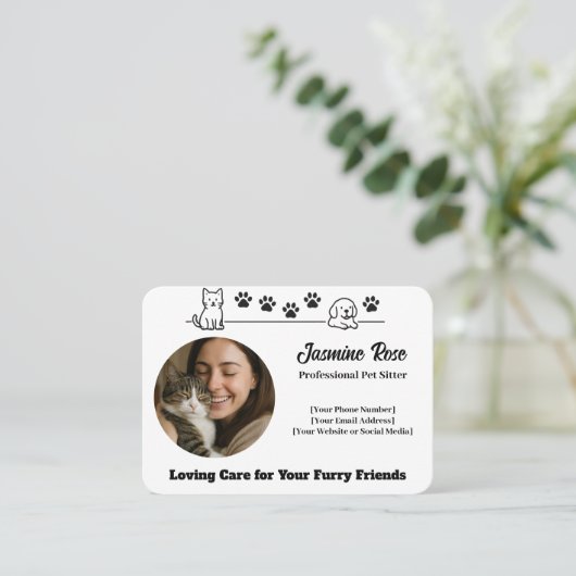 Custom Pet Sitter Business Card with Photo Visitenkarte (Stehend Vorderseite)