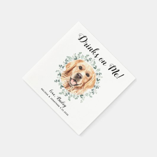 Custom Pet Wedding Hund Open Bar Golden Retriever Serviette (Ecke)