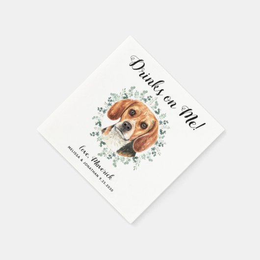 Custom Pet Wedding Open Bar Beagle Dog Serviette (Ecke)