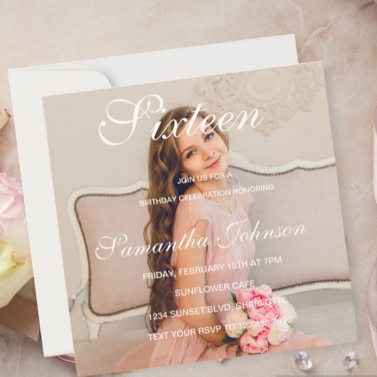Custom photo 16th Birthday card - Personalised Einladung