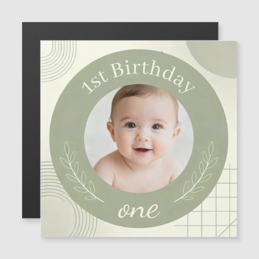Custom Photo 1st Birthday - Personalized Magnetic Magneteinladung (Vorne/Hinten)