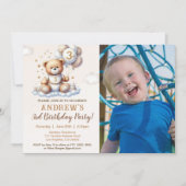 Custom Photo 3rd Birthday Invite – Bear on a Cloud Einladung (Vorderseite)