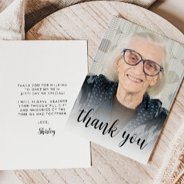 Custom Photo 90th Birthday Party Black Script Dankeskarte
