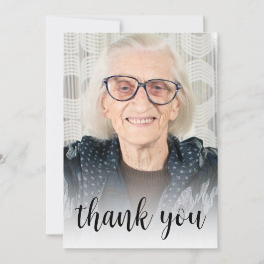 Custom Photo 90th Birthday Party Black Script Dankeskarte (Vorderseite)