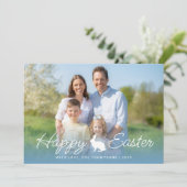 Custom Photo And Blue Gradient With Bunny Easter Karte (Stehend Vorderseite)