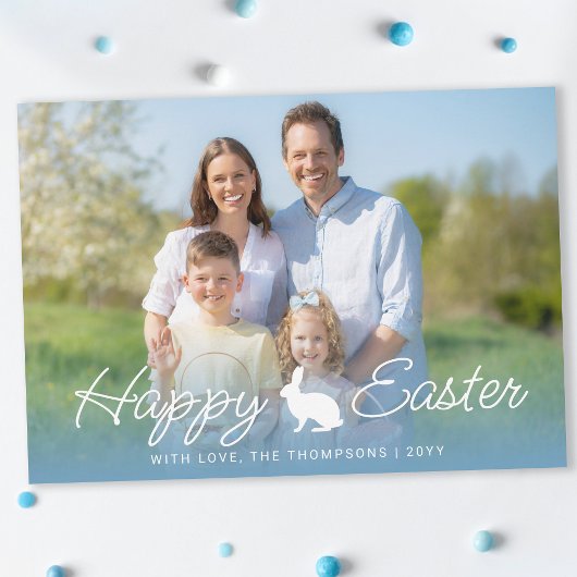 Custom Photo And Blue Gradient With Bunny Easter Karte