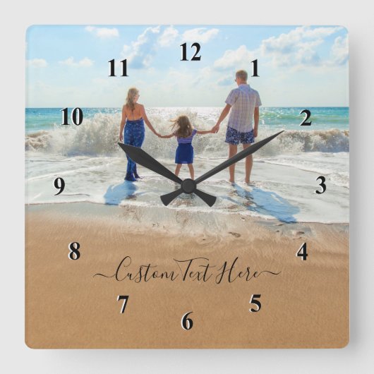 Custom Photo and Text Clock - Your Photo Design  Quadratische Wanduhr (Vorderseite)