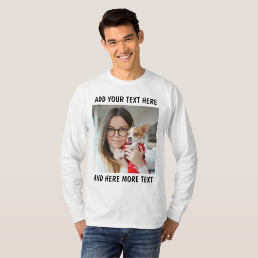 Custom Photo and Text Longsleeve White T-Shirt (Vorne ganz)