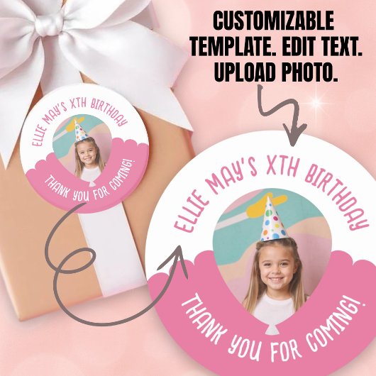Custom Photo Any Age Thank You Birthday Balloon Runder Aufkleber