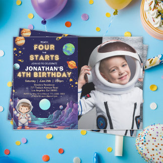 Custom Photo Astronaut 4th Birthday Boy Einladung