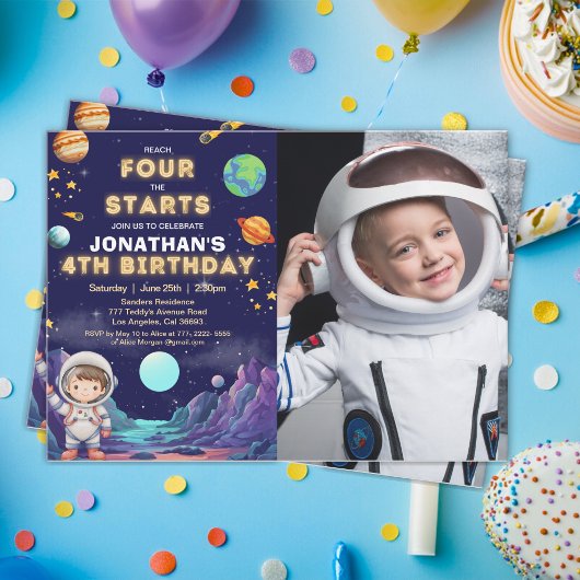 Custom Photo Astronaut 4th Birthday Boy Einladung