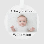 Custom Photo Baby's First Christmas YEAR Blue Bow Ornament (Rückseite)