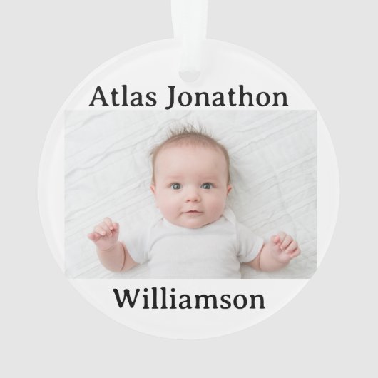 Custom Photo Baby's First Christmas YEAR Blue Bow Ornament (Rückseite)