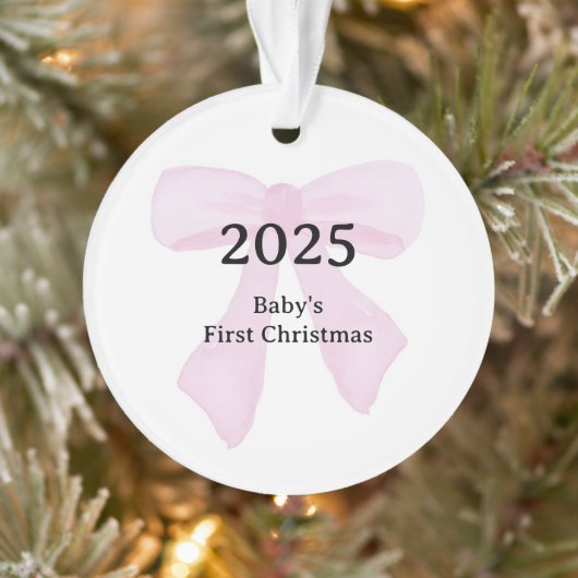 Custom Photo Baby's First Christmas YEAR Pink Bow Ornament (Baum)