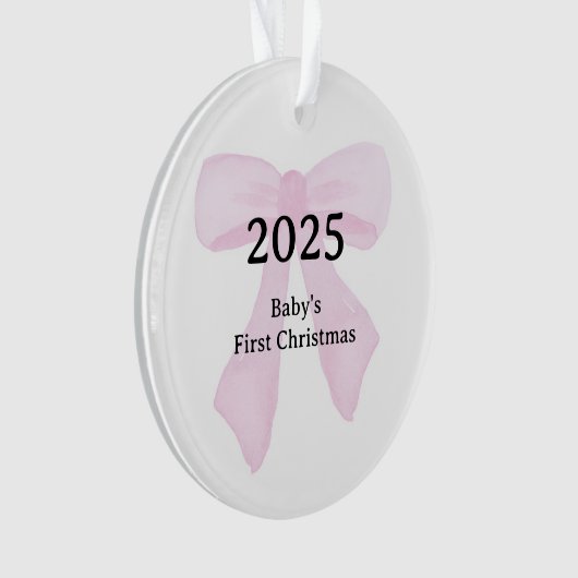 Custom Photo Baby's First Christmas YEAR Pink Bow Ornament (Vorderseite)