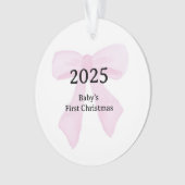 Custom Photo Baby's First Christmas YEAR Pink Bow  Ornament (Vorderseite)