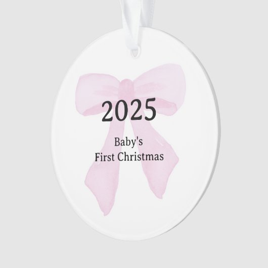 Custom Photo Baby's First Christmas YEAR Pink Bow Ornament (Vorderseite)