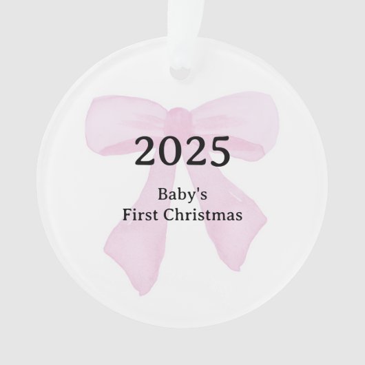 Custom Photo Baby's First Christmas YEAR Pink Bow Ornament (Vorderseite)