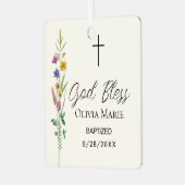 Custom Photo Baptism Wildflower Ceramic Ornament Aus Metall (Vorderseite links)