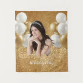 Custom Photo Birthday Backdrop,  gold & white Wandteppich (Vorderseite)