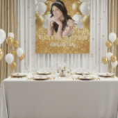 Custom Photo Birthday Backdrop,  gold & white Wandteppich