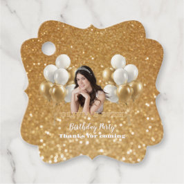 Custom Photo Birthday Favor Tags Gold & White Geschenkanhänger