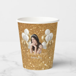 Custom Photo Birthday Set of 8 Paper Cups Gold Pappbecher