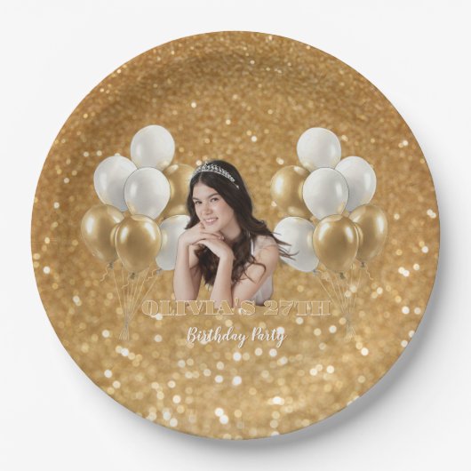 Custom Photo Birthday Set of 8 Paper Plates Pappteller (Vorderseite)