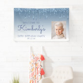Custom Photo Blue Glitter Drip 50th Birthday Banner (Insitu)