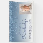 Custom Photo Blue Glitter Drip 50th Birthday Banner (Vertikal)
