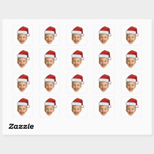 Custom Photo Christmas | Face with Santa Hat  Quadratischer Aufkleber (Blatt)