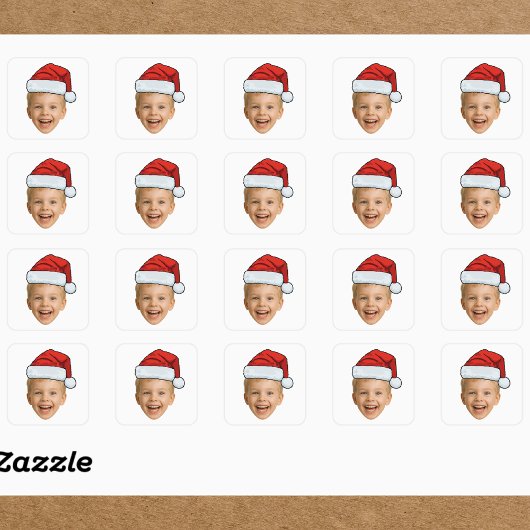 Custom Photo Christmas | Face with Santa Hat Quadratischer Aufkleber
