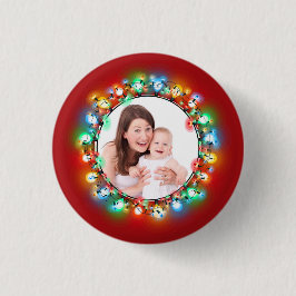 Custom Photo Christmas Holiday Light Bulbs Button