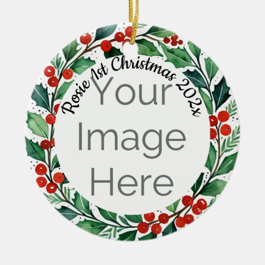 custom photo Christmas holly ceramic ornament (Vorne)