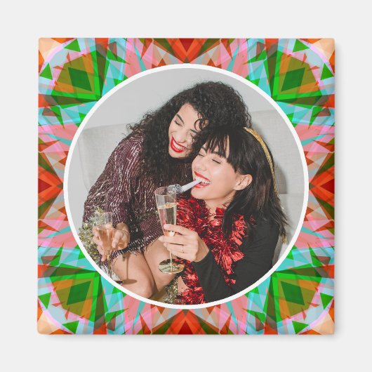 Custom Photo Christmas Star Red Green Family Gift Magnet (Vorne)