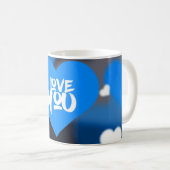 Custom Photo Coffee Mug with Blue Heart Design Kaffeetasse (VorderseiteRechts)