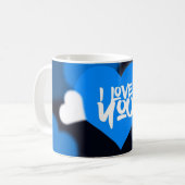 Custom Photo Coffee Mug with Blue Heart Design Kaffeetasse (Vorderseite Links)