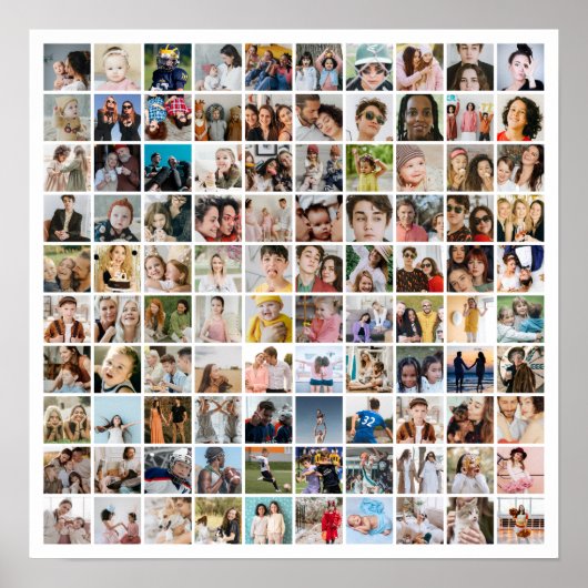 Custom Photo Collage 100 Pictures Square Grid Poster (Vorne)