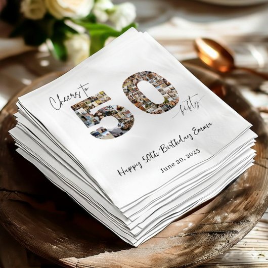 Custom Photo Collage 50th Birthday Party Napkins  Serviette